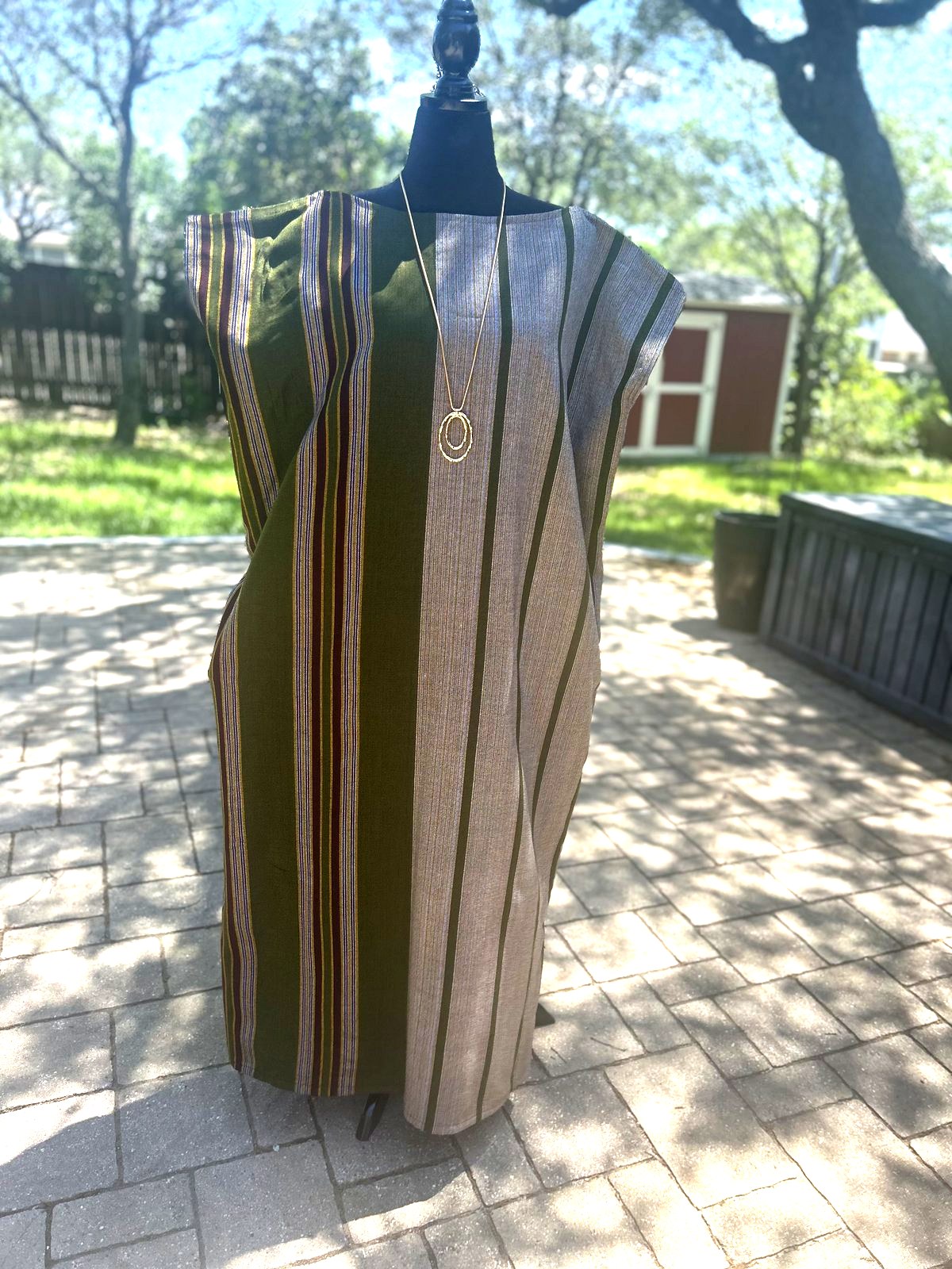 Handmade striped robe, back view